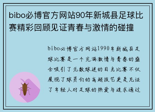bibo必博官方网站90年新城县足球比赛精彩回顾见证青春与激情的碰撞